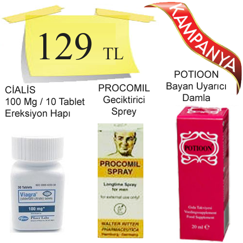 Viagra 100 mg 10 Tablet + Potioon Bayan Azdırıcı Damla + Procomil 45cc Geciktirici Sprey